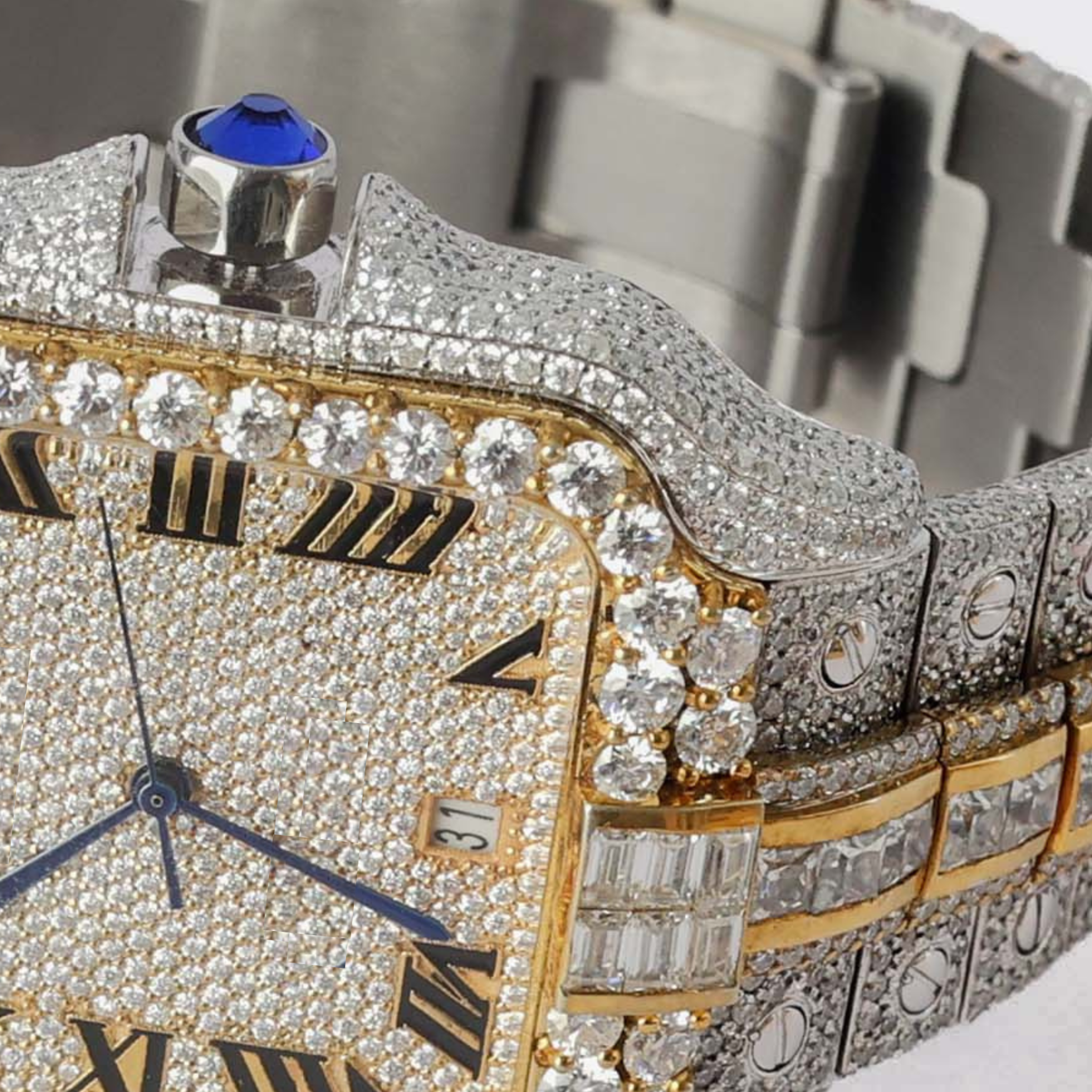 A Luxury Iced-Out Moissanite Diamond Watch – Two-Tone Square Face