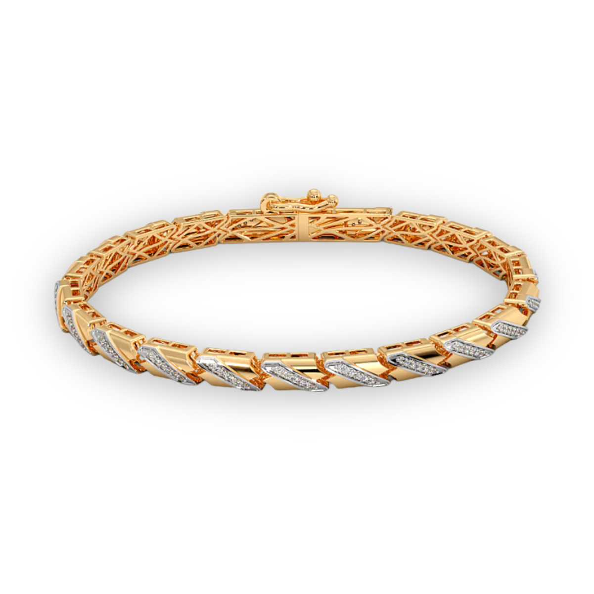 Gold Chevron Link Bracelet with Diamond Accents