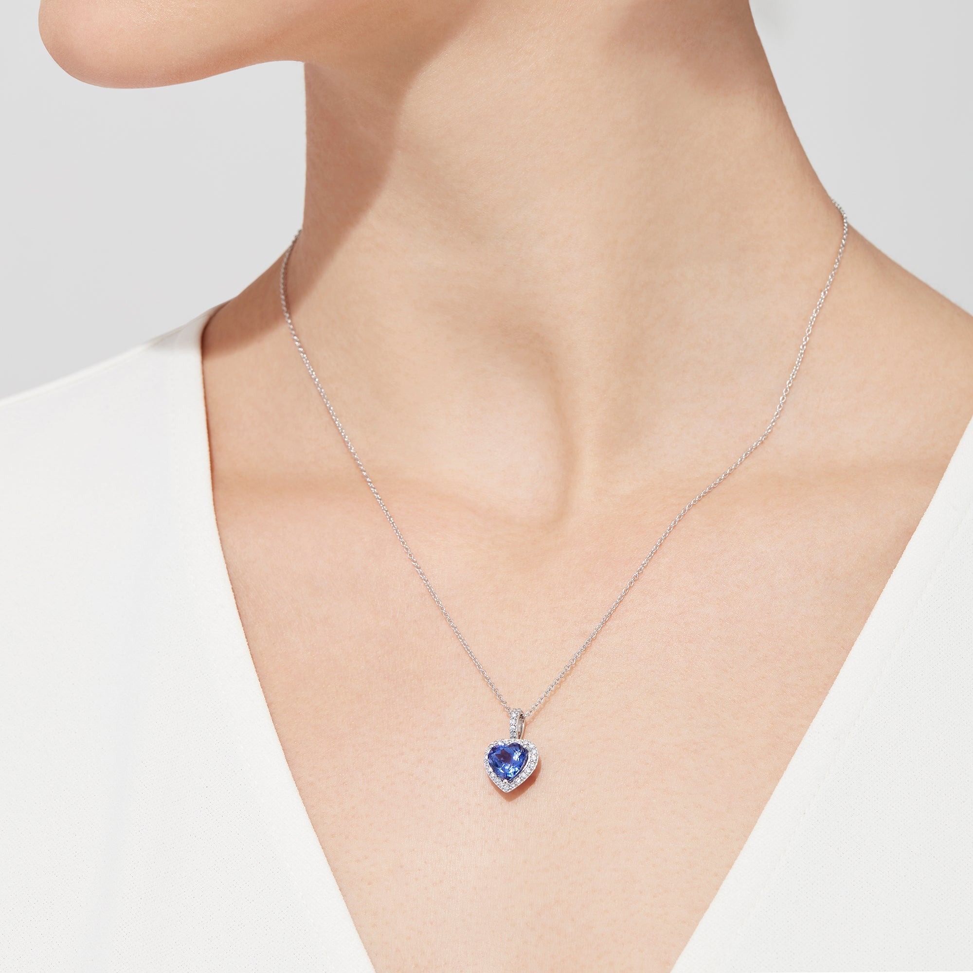 Nahla Siri 14K White Gold Tanzanite and Diamond Heart Pendant