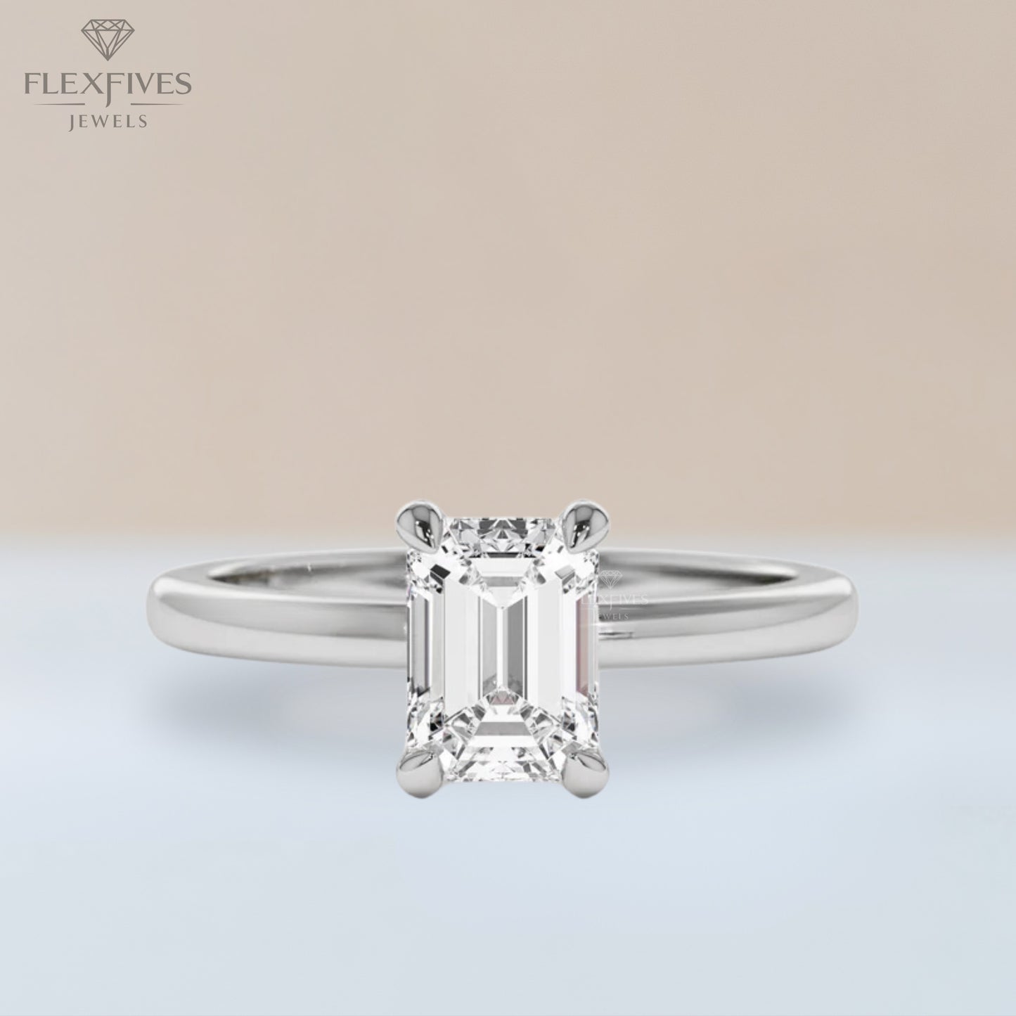 Emerald Cut Engagement Ring, 1.50 ctw 14k Gold Four Prong Setting Emerald Cut Moissanite Diamond Engagement Ring, Solitaire, Esther