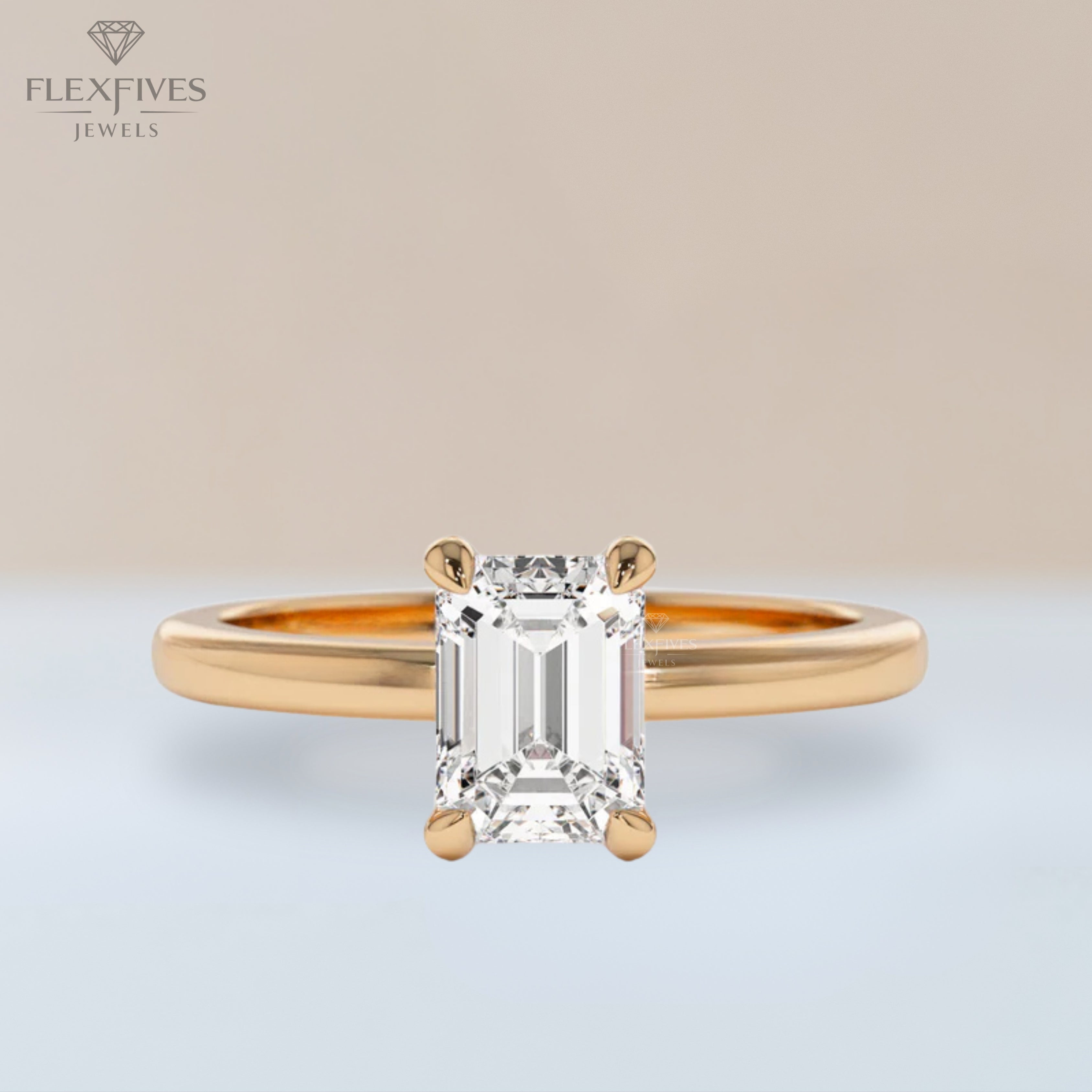 Emerald Cut Engagement Ring, 1.50 ctw 14k Gold Four Prong Setting Emerald Cut Moissanite Diamond Engagement Ring, Solitaire, Esther