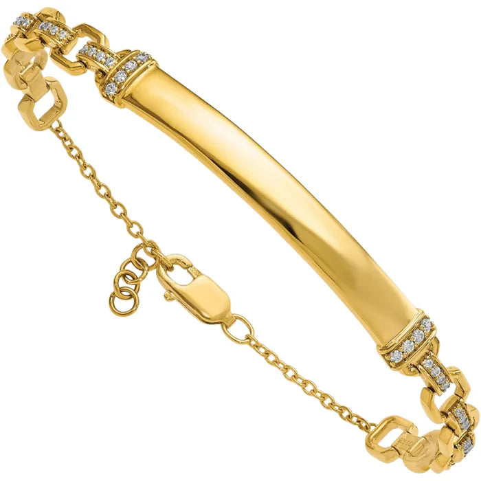 14K Solid Gold Diamond ID Bracelet