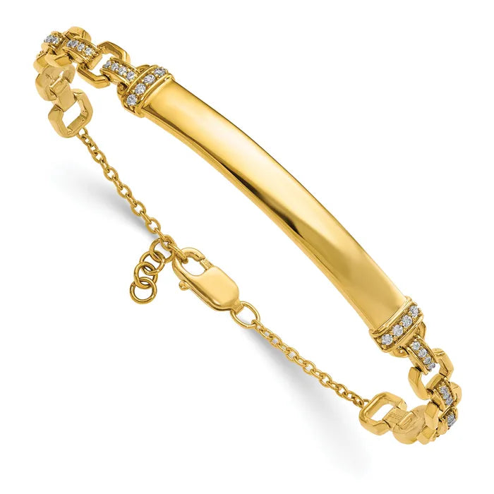 14K Solid Gold Diamond ID Bracelet
