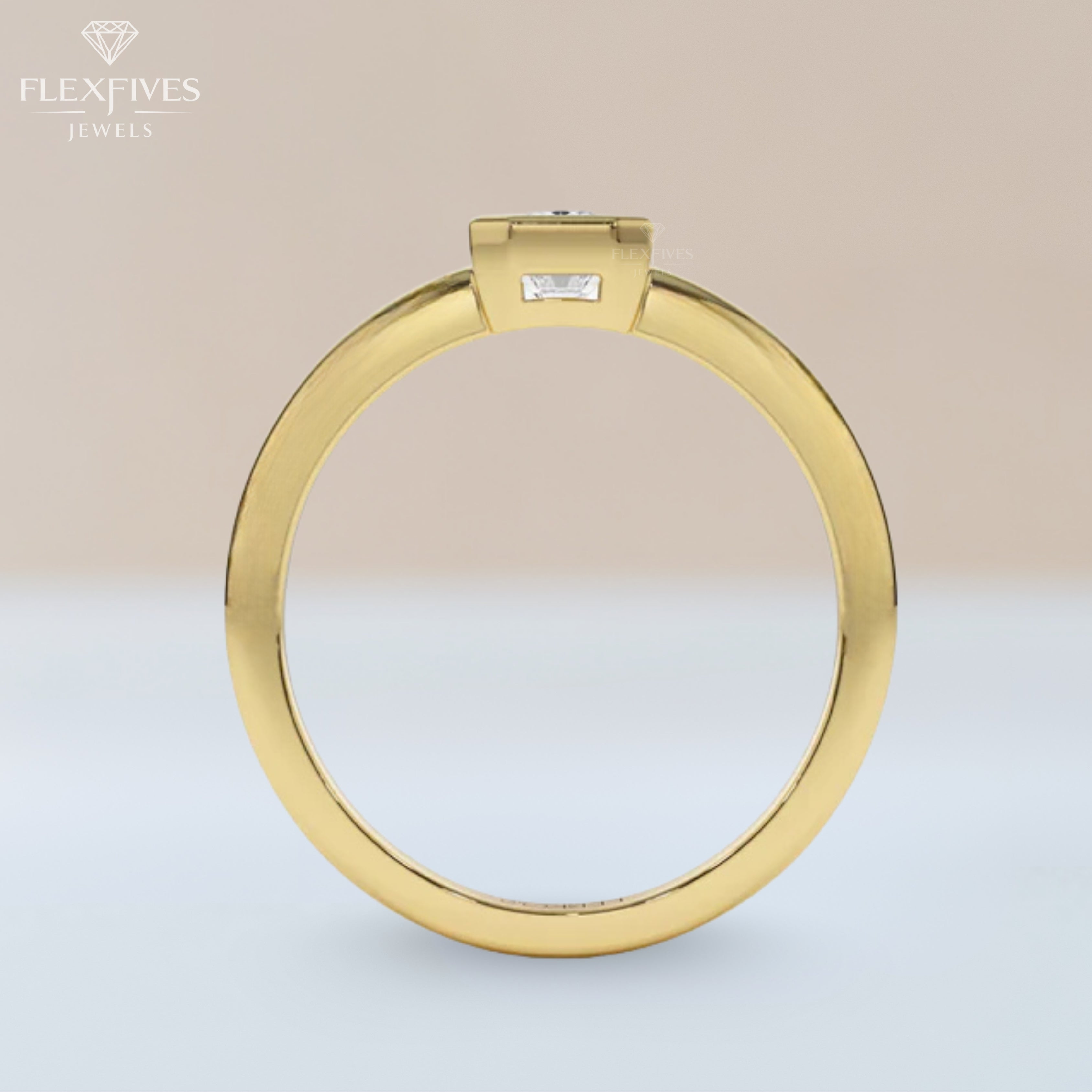 Bezel Set Emerald Moissanite Ring | 1.5 CT Center Stone | Solid Gold Ring | Minimalist Engagement Ring | Yellow, White, Rose Gold