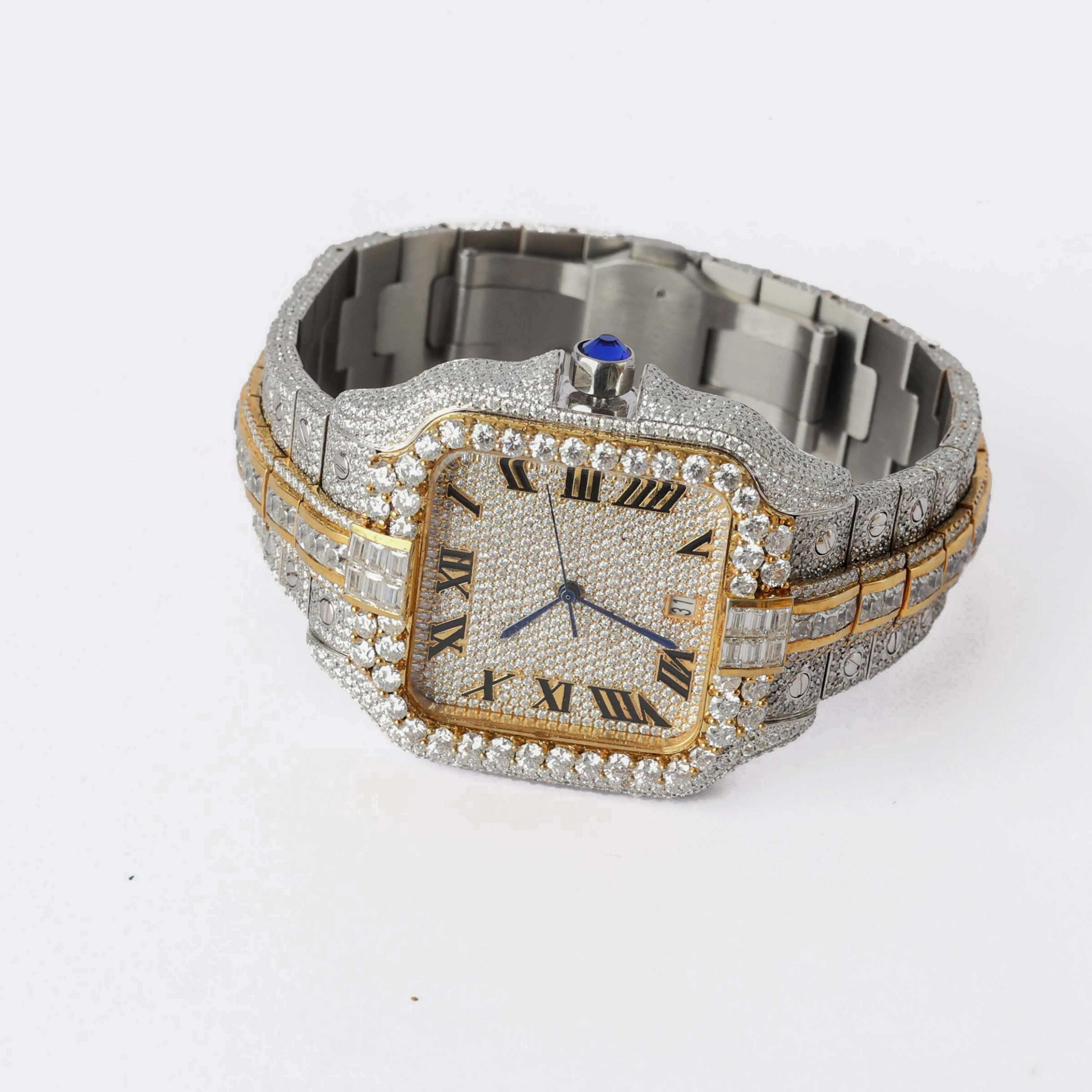 A Luxury Iced-Out Moissanite Diamond Watch – Two-Tone Square Face
