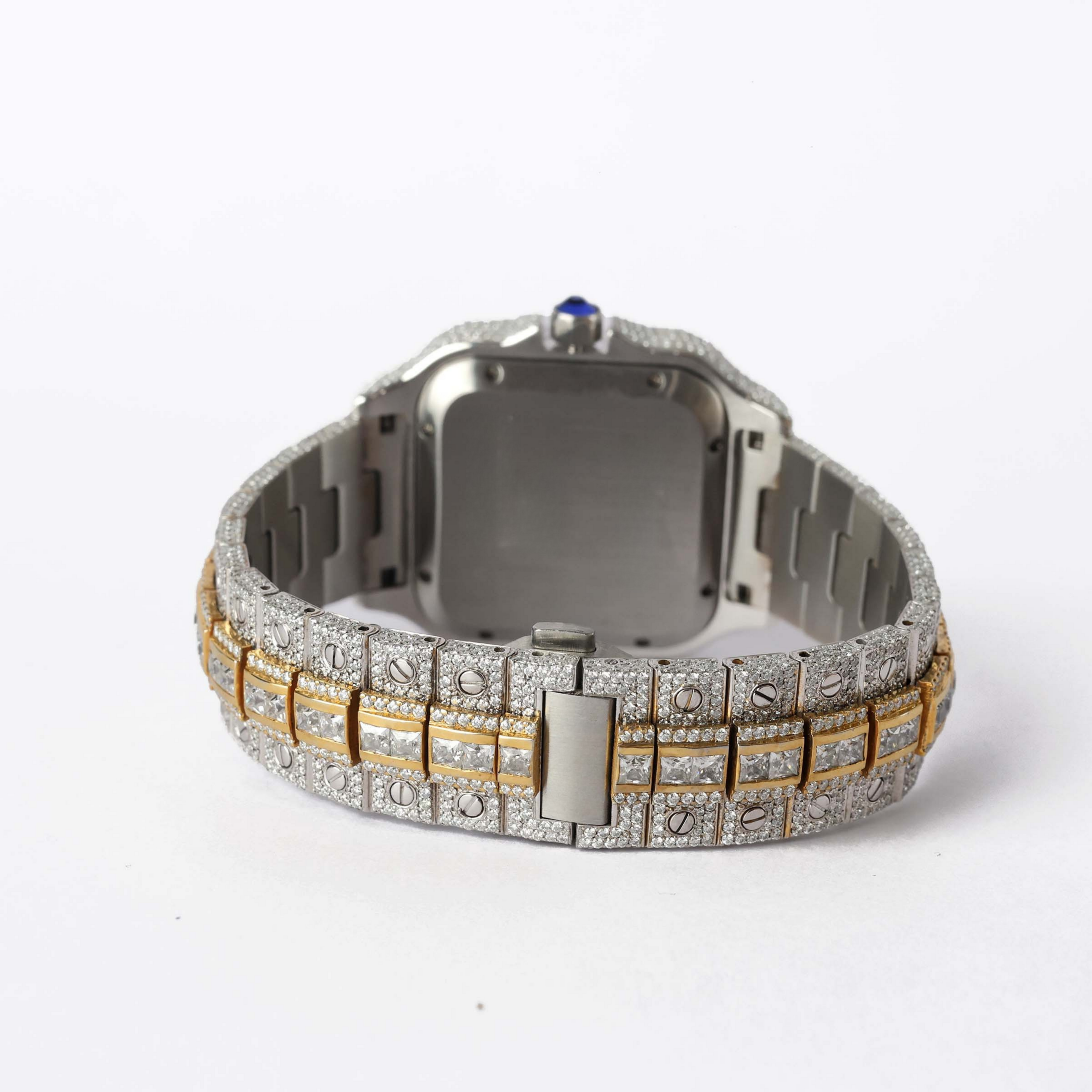 A Luxury Iced-Out Moissanite Diamond Watch – Two-Tone Square Face