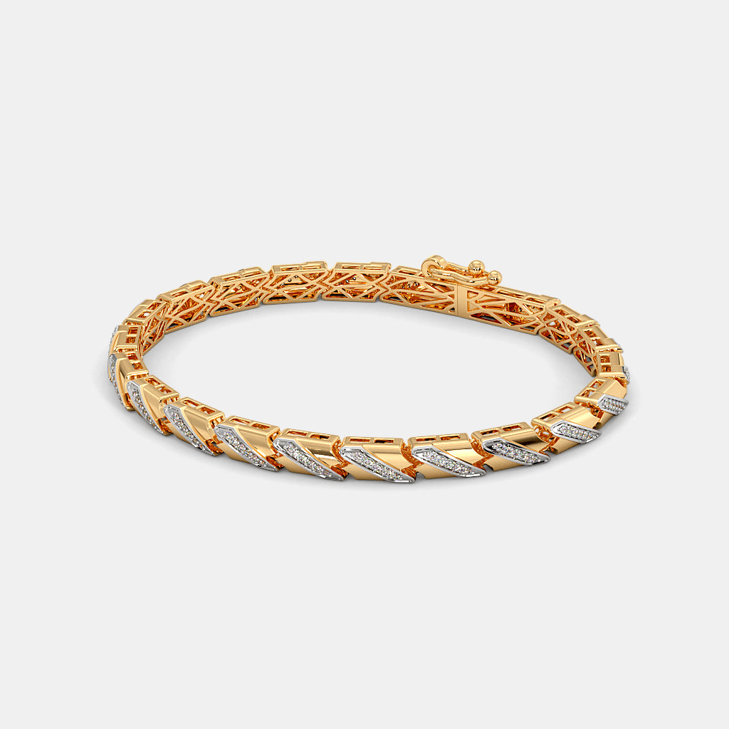 Gold Chevron Link Bracelet with Diamond Accents