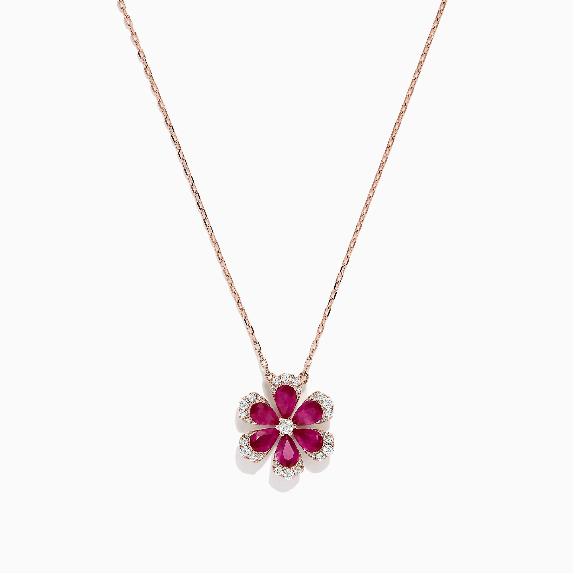 Nature 14K Rose Gold Ruby and Diamond Flower Necklace
