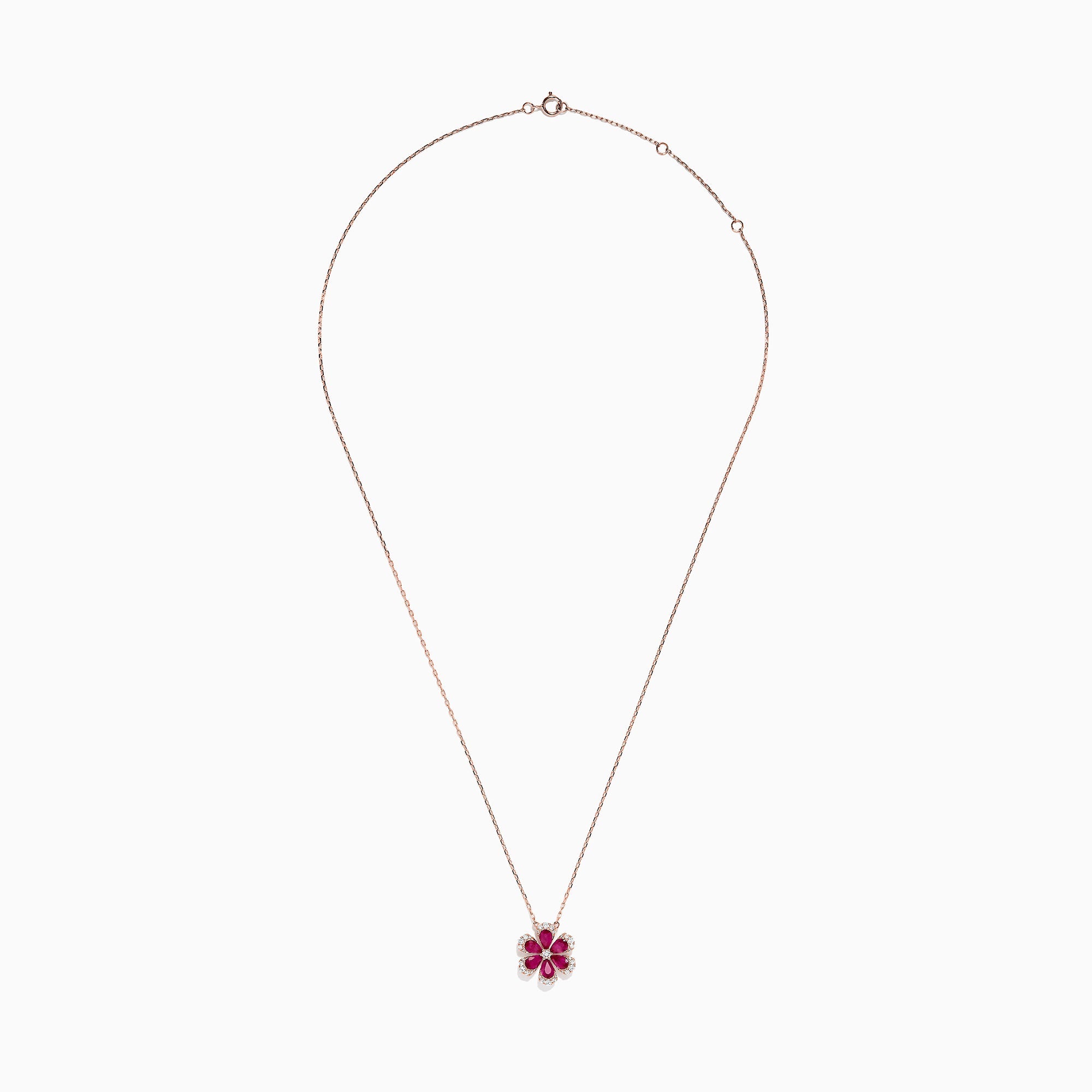 Nature 14K Rose Gold Ruby and Diamond Flower Necklace