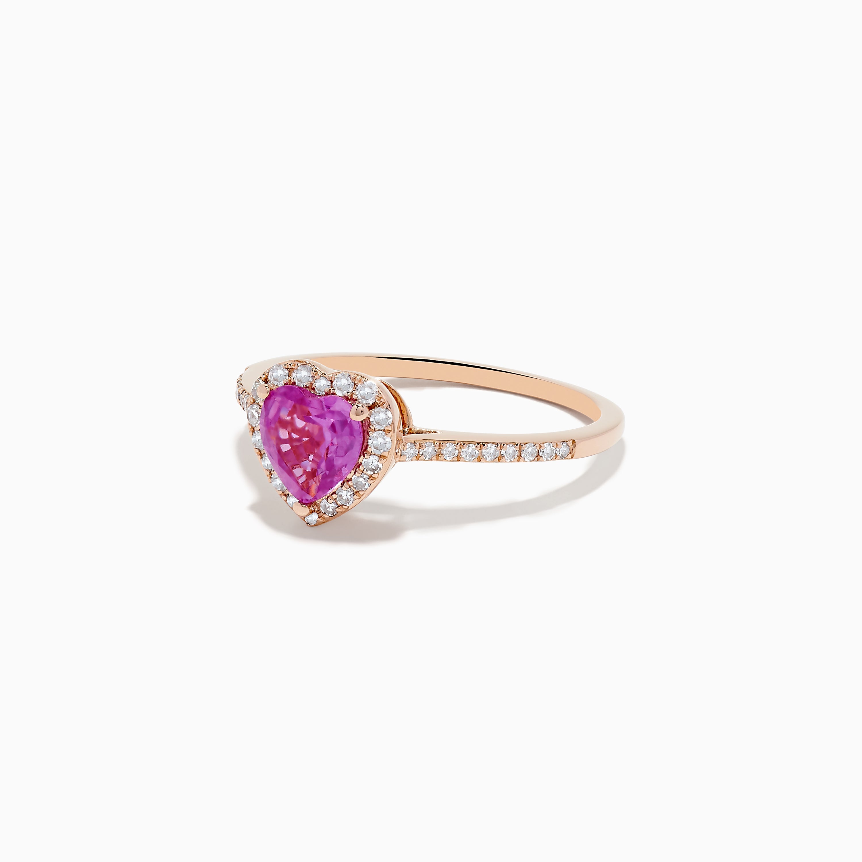 Novelty 14K Rose Gold Pink Sapphire and Diamond Heart Ring