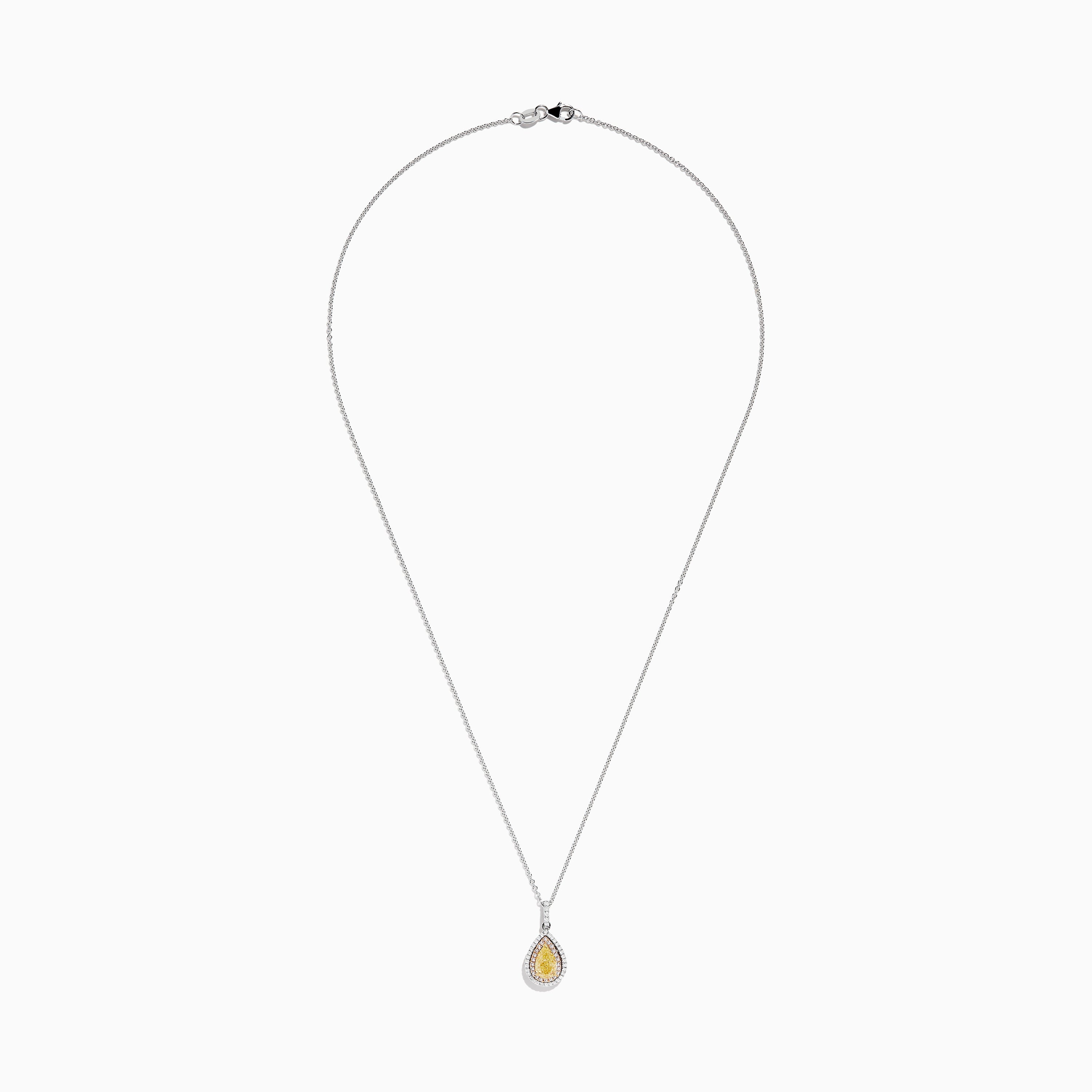 14K Three Tone Gold Pear Shaped Yellow Diamond and Pink Diamond Halo Pendant