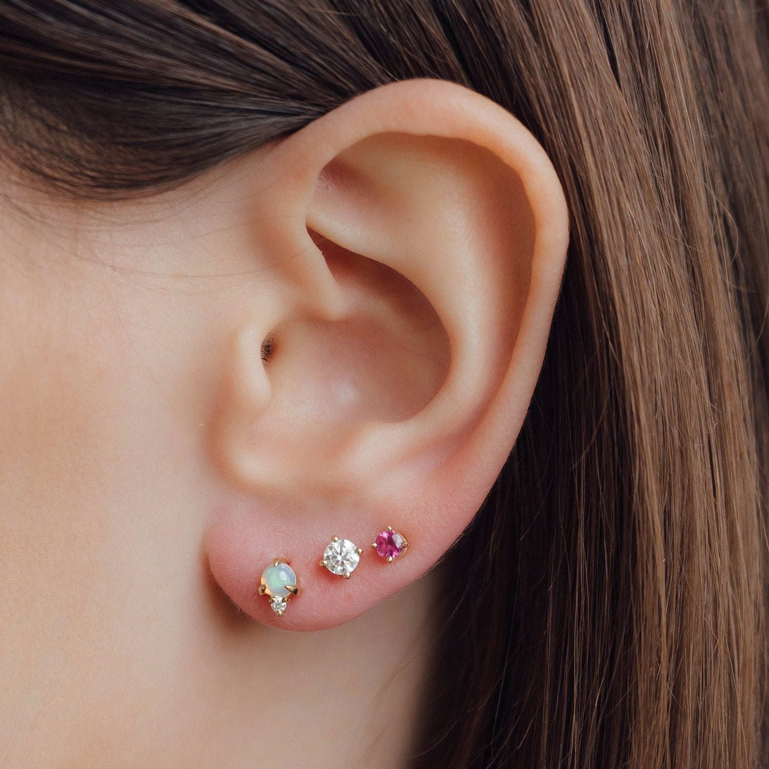 14K solid gold diamond hoop earrings for women with brilliant round-cut diamonds, perfect for luxury everyday wear.