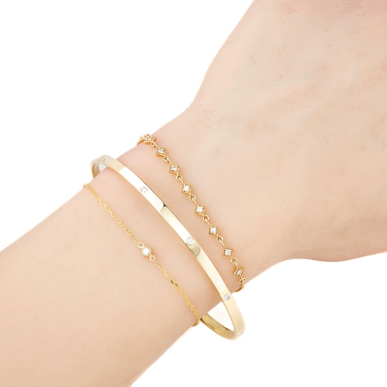 Diamond star chain bracelet, dainty diamond star bracelet, multi charm, antique inspired bracelet 14k gold, rose gold, white gold