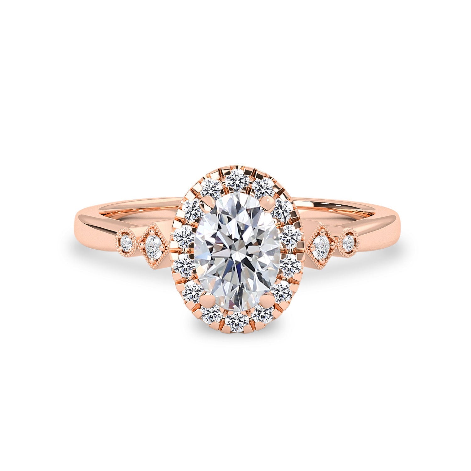 Viola Oval Halo Milgrain Cathedral Engagement Ring,