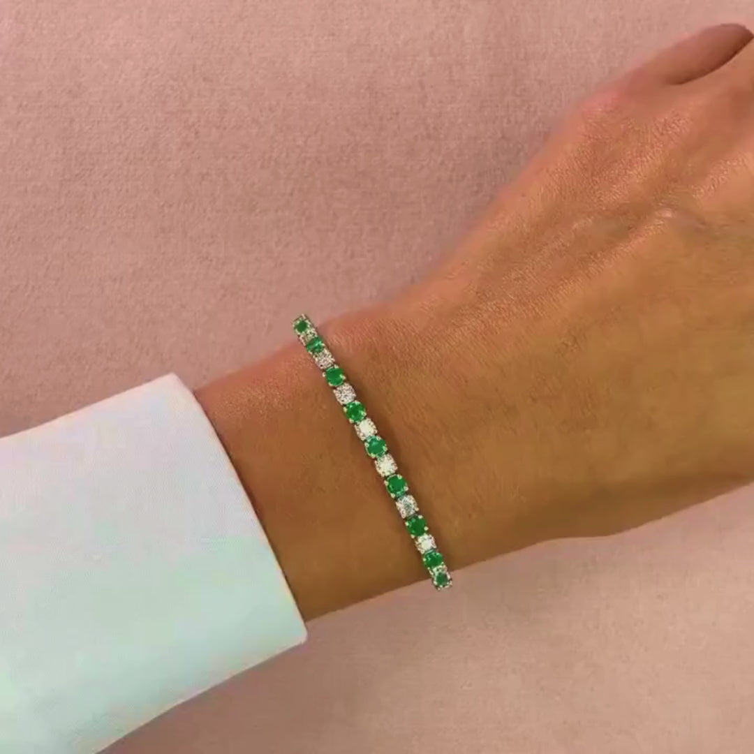 Unique Tennis Bracelet Green Emerald & Diamond