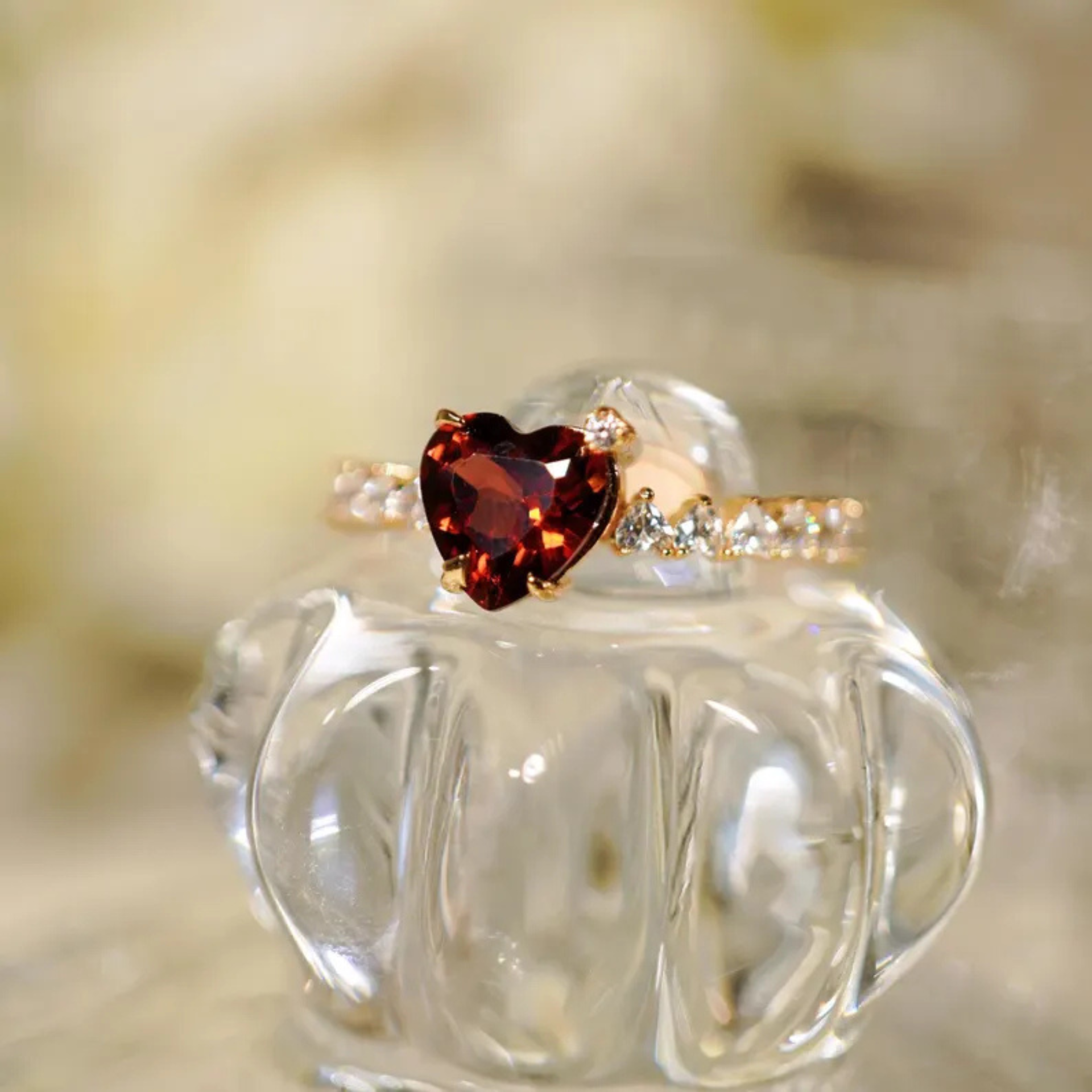 Romantic Heart Garnet Engagement Ring