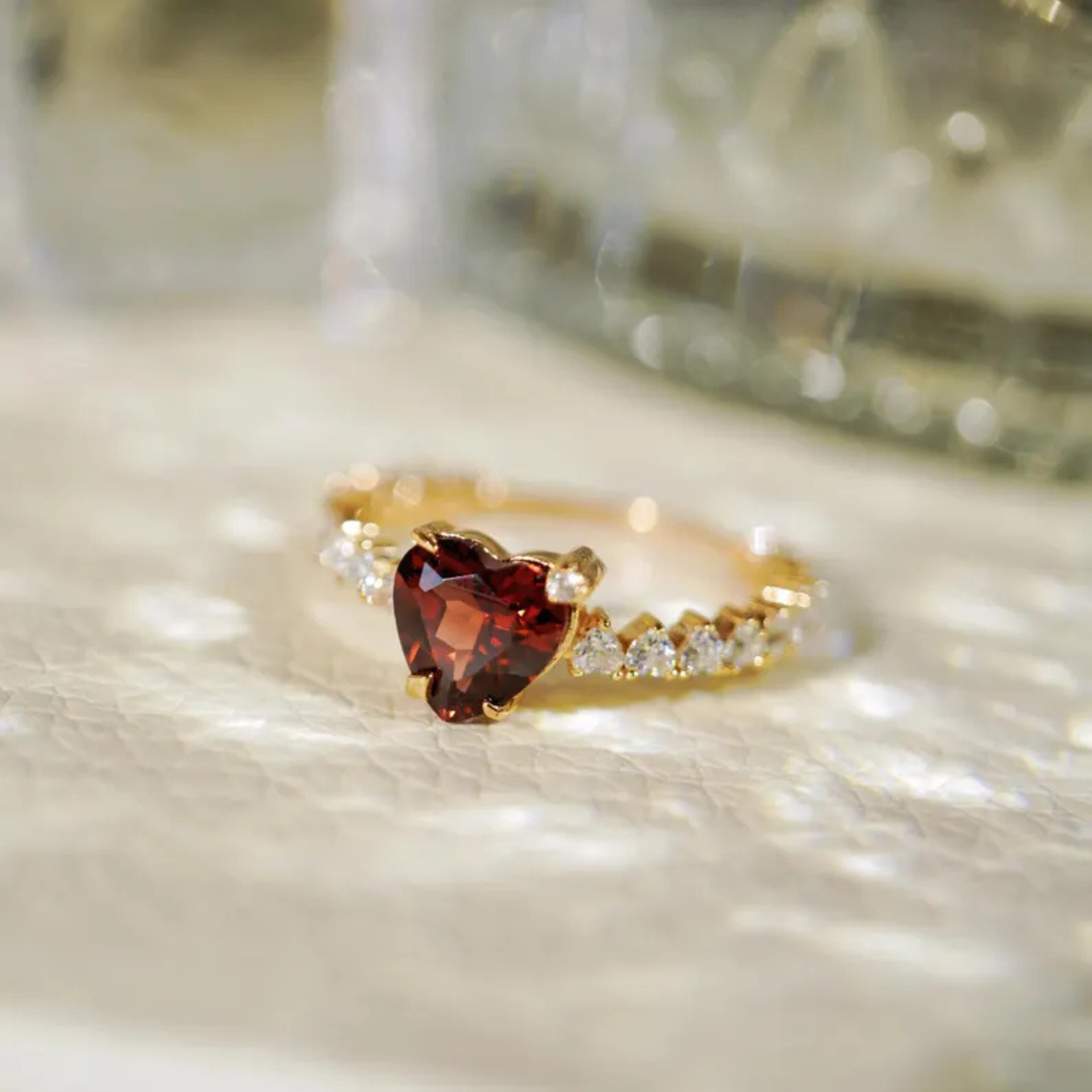 Romantic Heart Garnet Engagement Ring