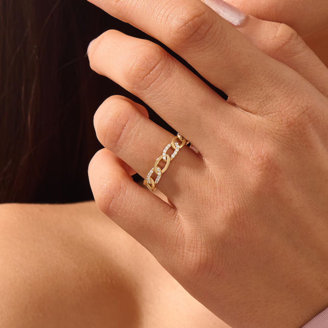 Diamond Chain Rings for Women 14K Gold Eternity Band