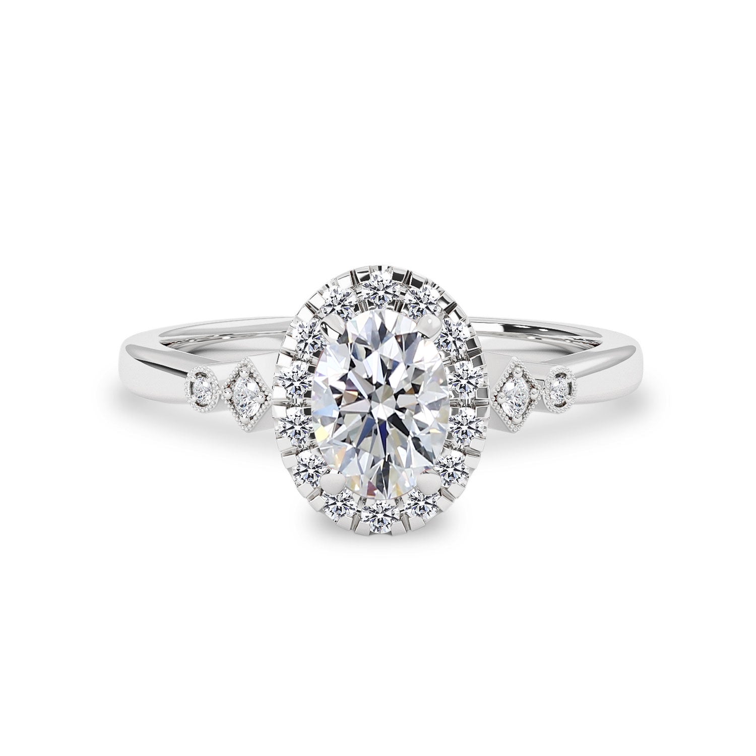 Viola Oval Halo Milgrain Cathedral Engagement Ring,
