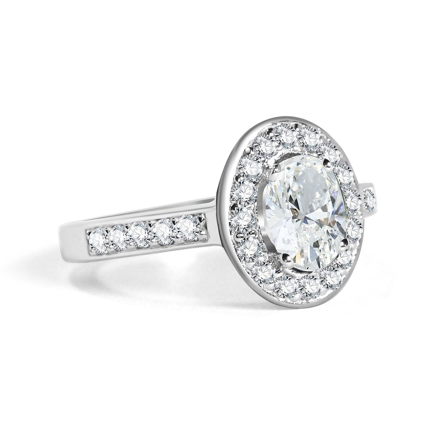 Micropave Sparkling Halo Engagement Ring, Oval With Round Brilliant