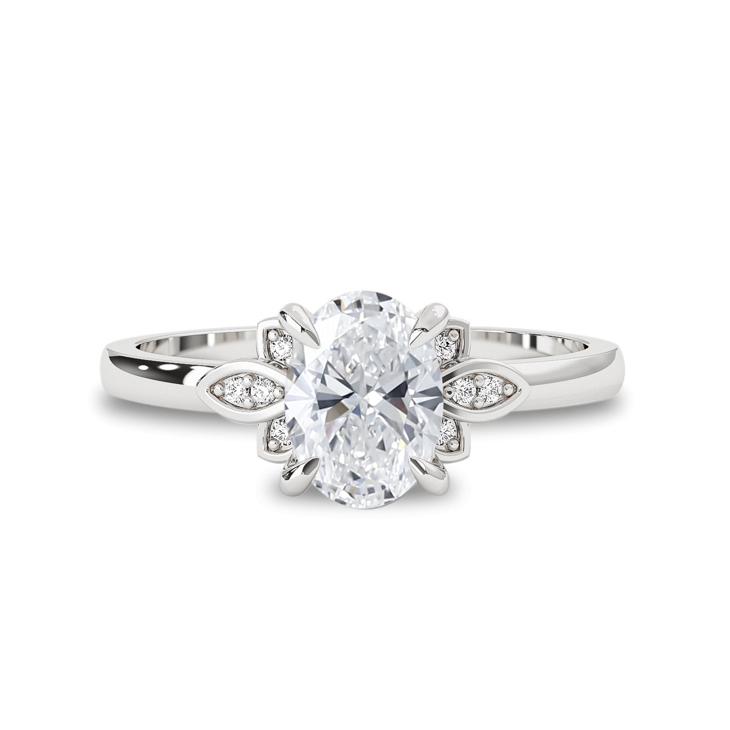 Sleeping Muse Leaf Accent Engagement Ring, Moissanite/Lab Diamond