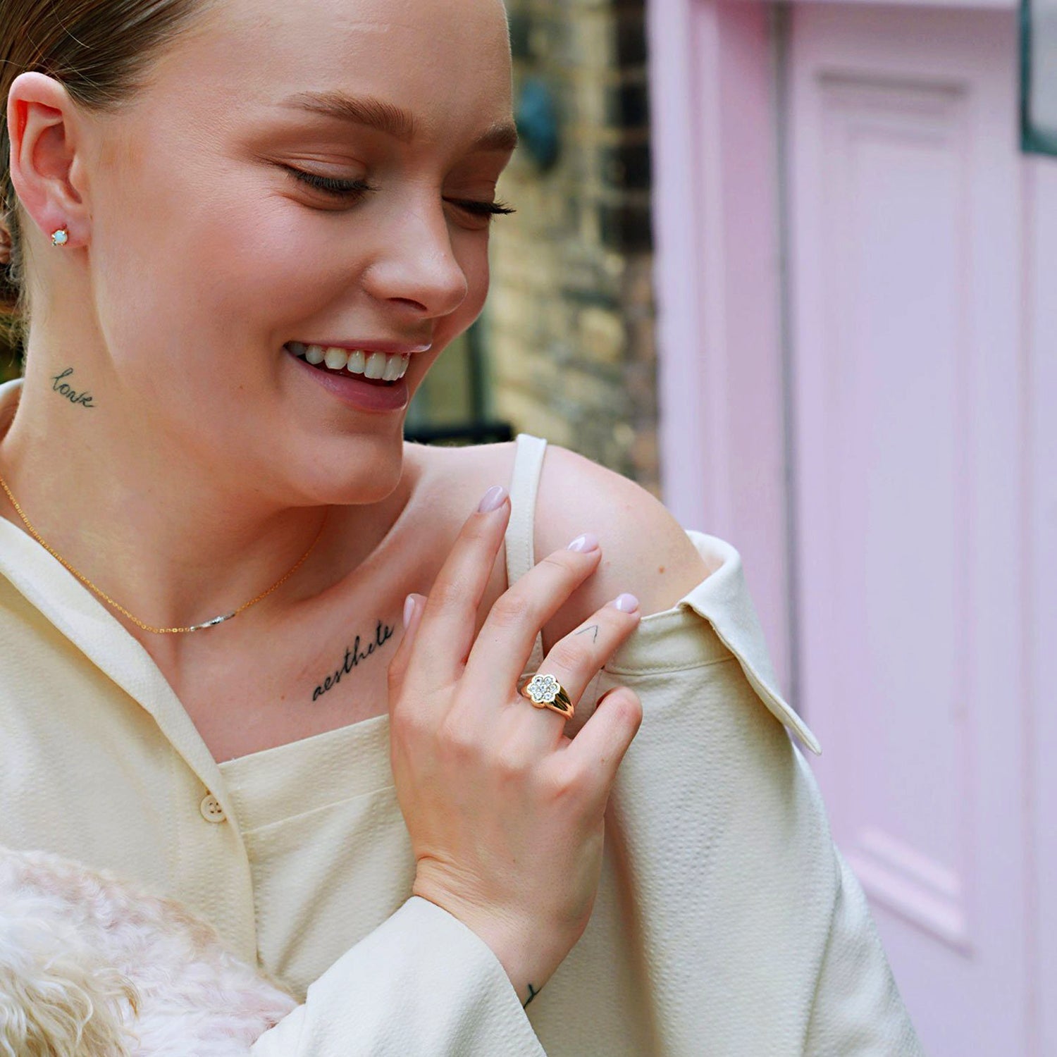 The Floral White Sapphire Signet Ring