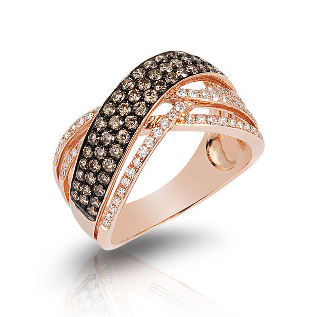 14K Rose Gold Espresso & White Diamond Ring, 0.90 TCW