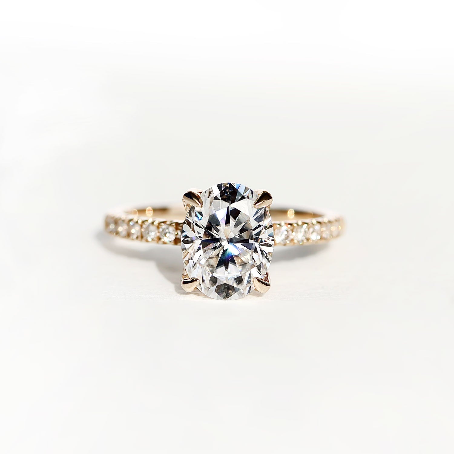 True Promise Oval Petal Pavé Engagement Ring, Moissanite/Lab Diamond