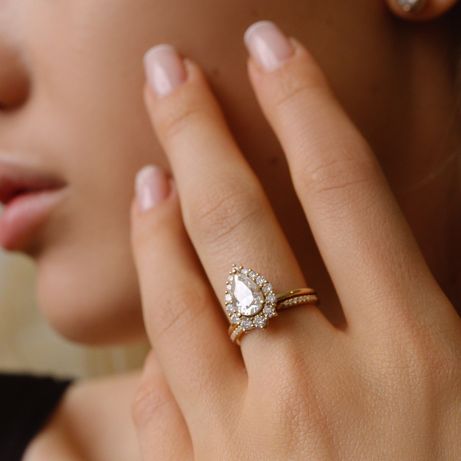 Pola Halo Engagement Ring, Pear With Floral Cluster