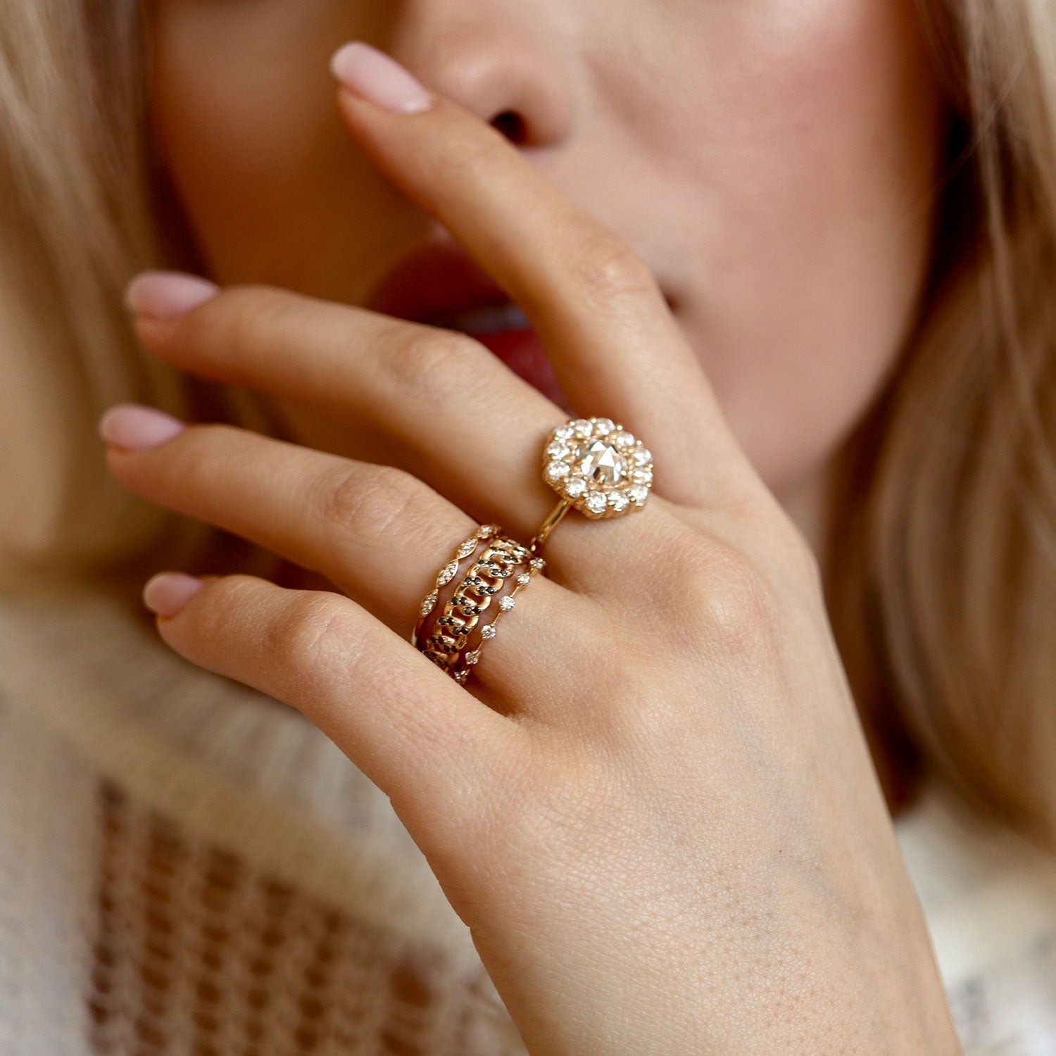 Marquise Leaf Half Eternity Ring, Round Brilliant with Leaf