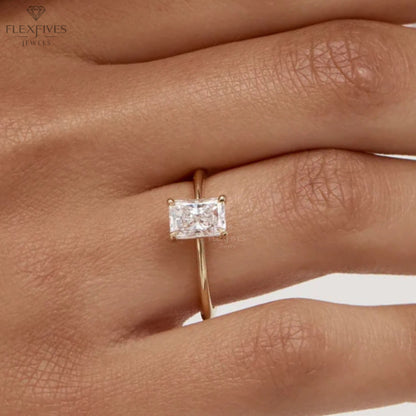Radiant Cut Solitaire Moissanite Ring | 1.5 CT Approx | Solid Gold | Yellow, White, Rose Gold | Ethical Engagement Ring