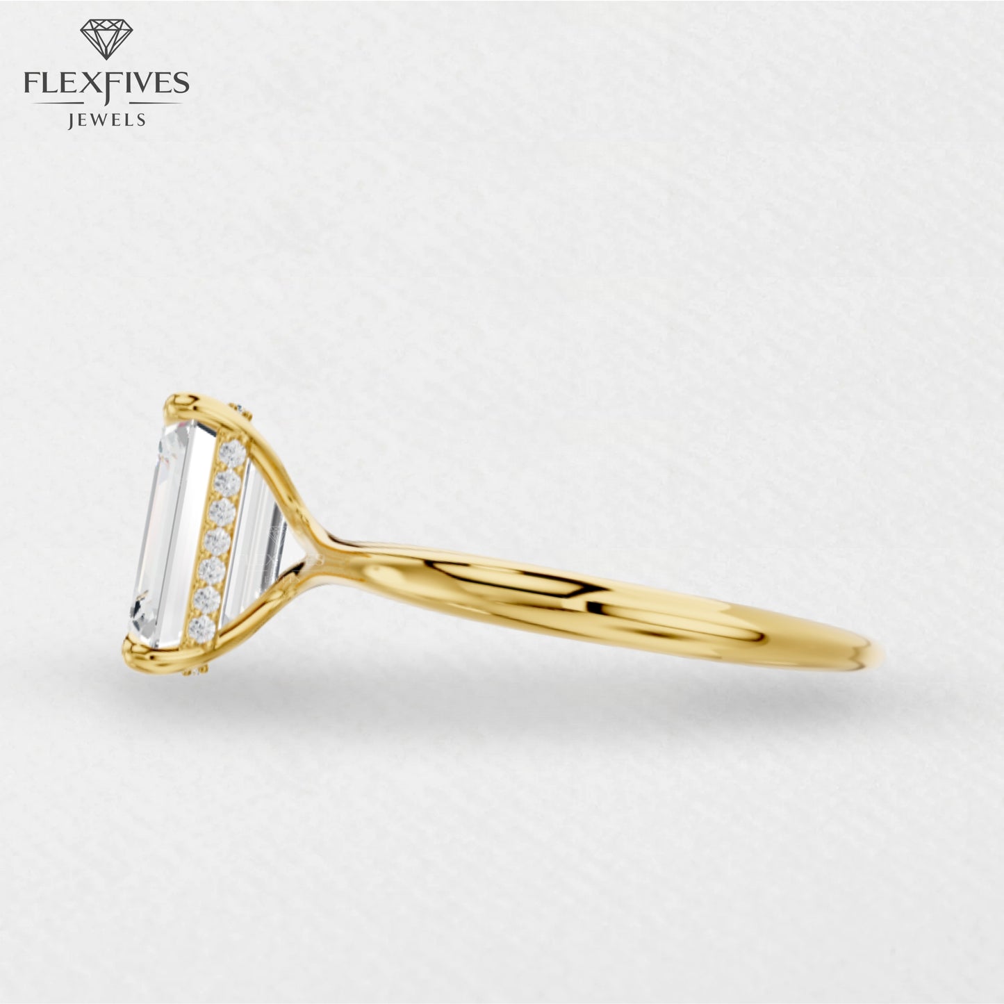 1.5 CT Emerald Cut Moissanite Engagement Ring | Moissanite Side Stones | Solid Gold | Yellow, White, Rose Gold | Ethical Bridal Jewelry