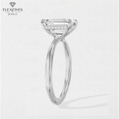 1.5 CT Emerald Cut Moissanite Engagement Ring | Moissanite Side Stones | Solid Gold | Yellow, White, Rose Gold | Ethical Bridal Jewelry