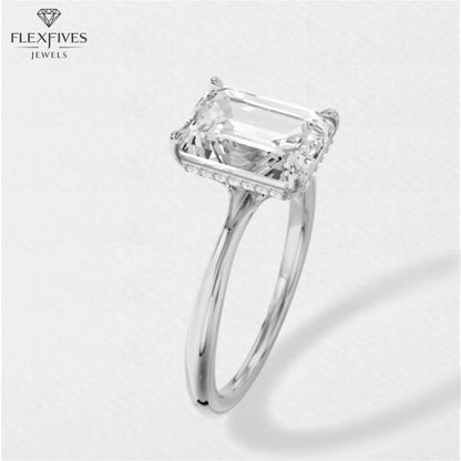 1.5 CT Emerald Cut Moissanite Engagement Ring | Moissanite Side Stones | Solid Gold | Yellow, White, Rose Gold | Ethical Bridal Jewelry