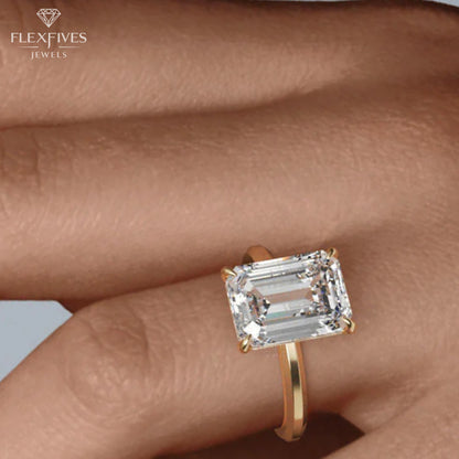 Emerald Cut Moissanite Diamond Ring | VVS Clarity | 1.5 Carat Approx | 4 Prong Setting | White, Rose & Yellow Gold | Custom Engagement Ring