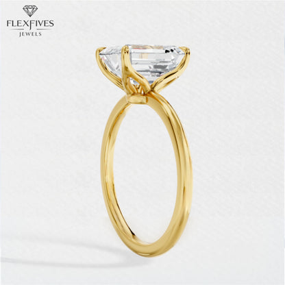 Emerald Cut Moissanite Diamond Ring | VVS Clarity | 1.5 Carat Approx | 4 Prong Setting | White, Rose & Yellow Gold | Custom Engagement Ring