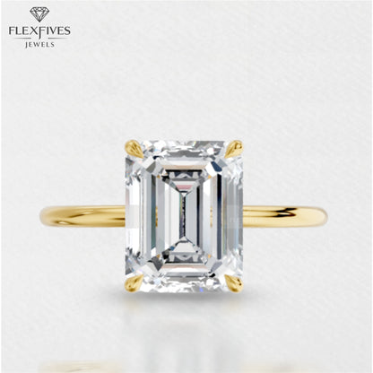 Emerald Cut Moissanite Diamond Ring | VVS Clarity | 1.5 Carat Approx | 4 Prong Setting | White, Rose & Yellow Gold | Custom Engagement Ring