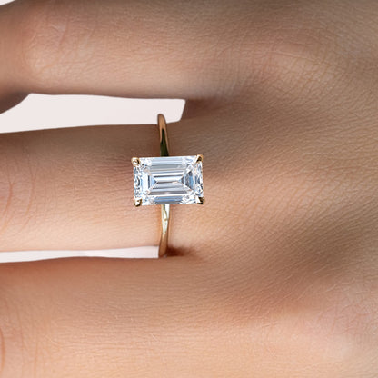 Emerald Cut Moissanite Diamond Ring | VVS Clarity | 1.5 Carat Approx | 4 Prong Setting | White, Rose & Yellow Gold | Custom Engagement Ring