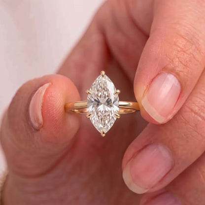 2 Ct - 3 Ct Marquise Ring with Hidden Halo | 14 KT Gold Solitaire Engagement Ring