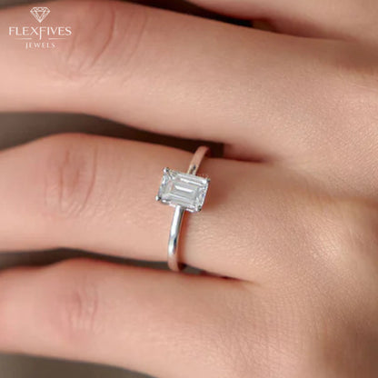 Emerald Cut Engagement Ring, 1.50 ctw 14k Gold Four Prong Setting Emerald Cut Moissanite  Diamond Engagement Ring, Solitaire, Esther