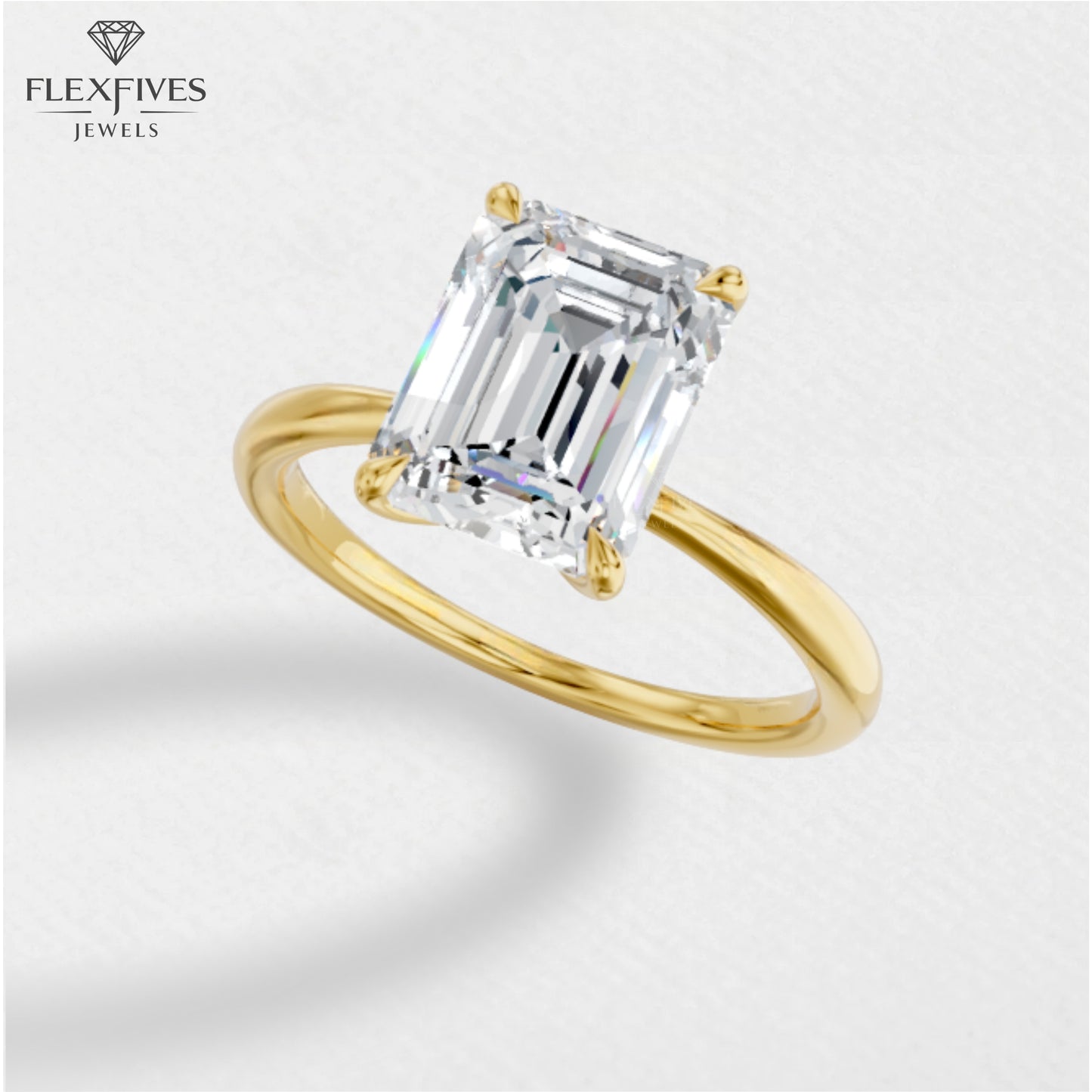 Emerald Cut Moissanite Diamond Ring | VVS Clarity | 1.5 Carat Approx | 4 Prong Setting | White, Rose & Yellow Gold | Custom Engagement Ring