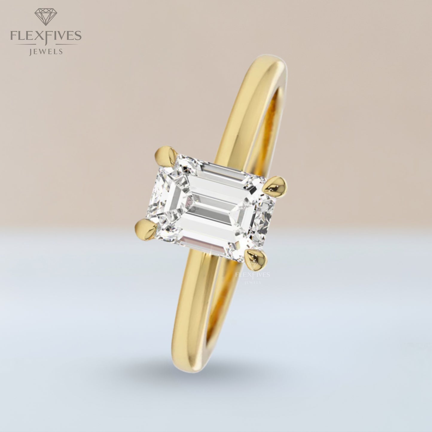 Emerald Cut Engagement Ring, 1.50 ctw 14k Gold Four Prong Setting Emerald Cut Moissanite  Diamond Engagement Ring, Solitaire, Esther