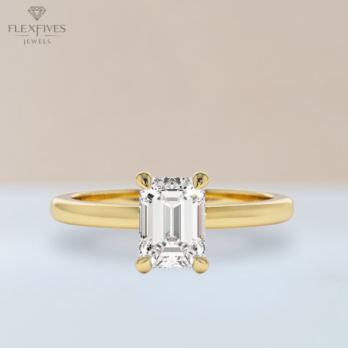 Emerald Cut Engagement Ring, 1.50 ctw 14k Gold Four Prong Setting Emerald Cut Moissanite  Diamond Engagement Ring, Solitaire, Esther