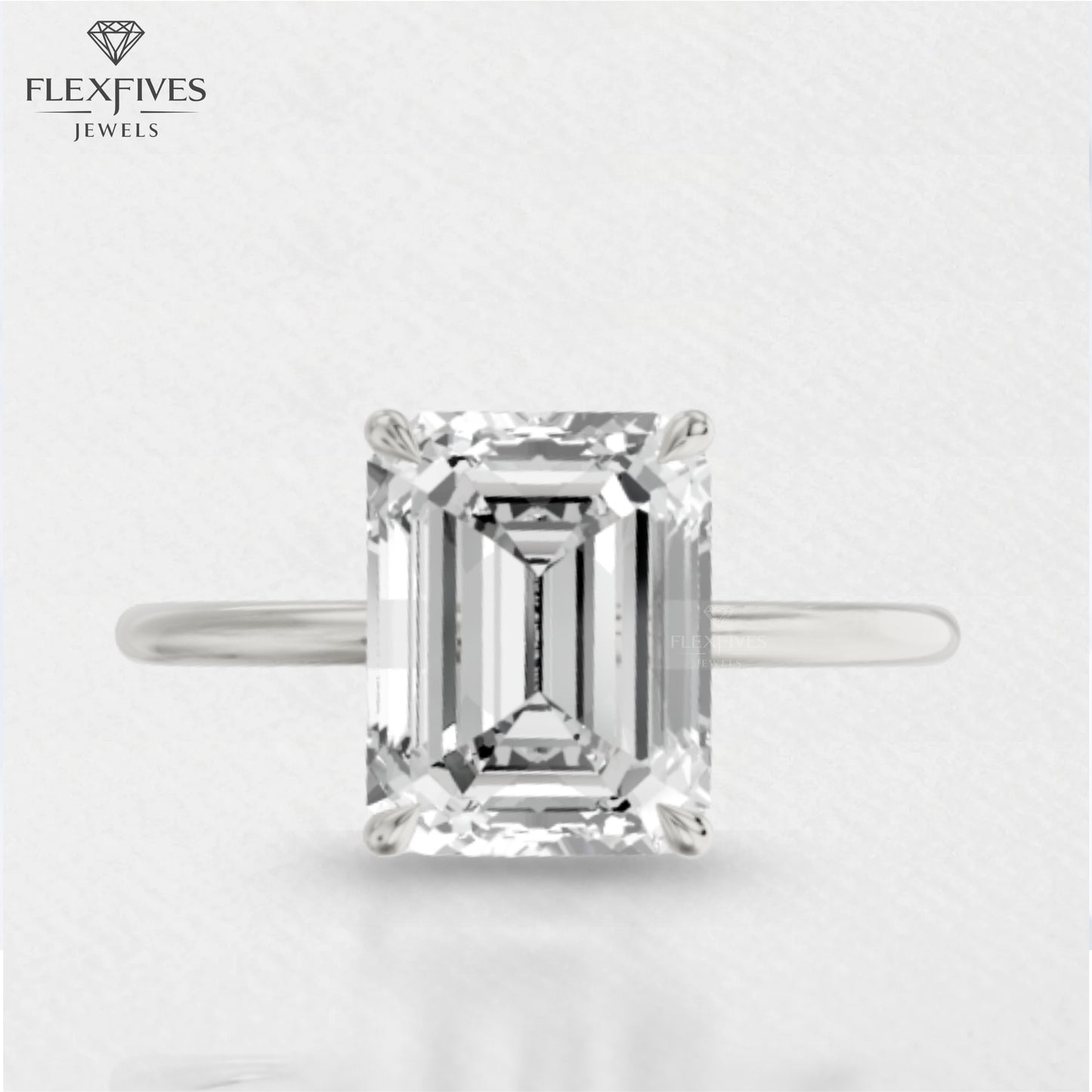 Emerald Cut Moissanite Diamond Ring | VVS Clarity | 1.5 Carat Approx | 4 Prong Setting | White, Rose & Yellow Gold | Custom Engagement Ring
