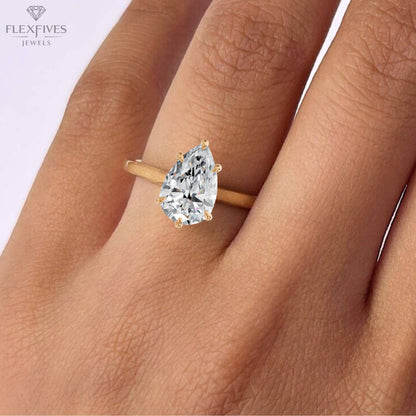 Pear Cut Moissanite Engagement Ring – 14K Solid Gold Solitaire Ring – Dainty Wedding Ring for Her Classic Bridal Jewelry, proposal Ring