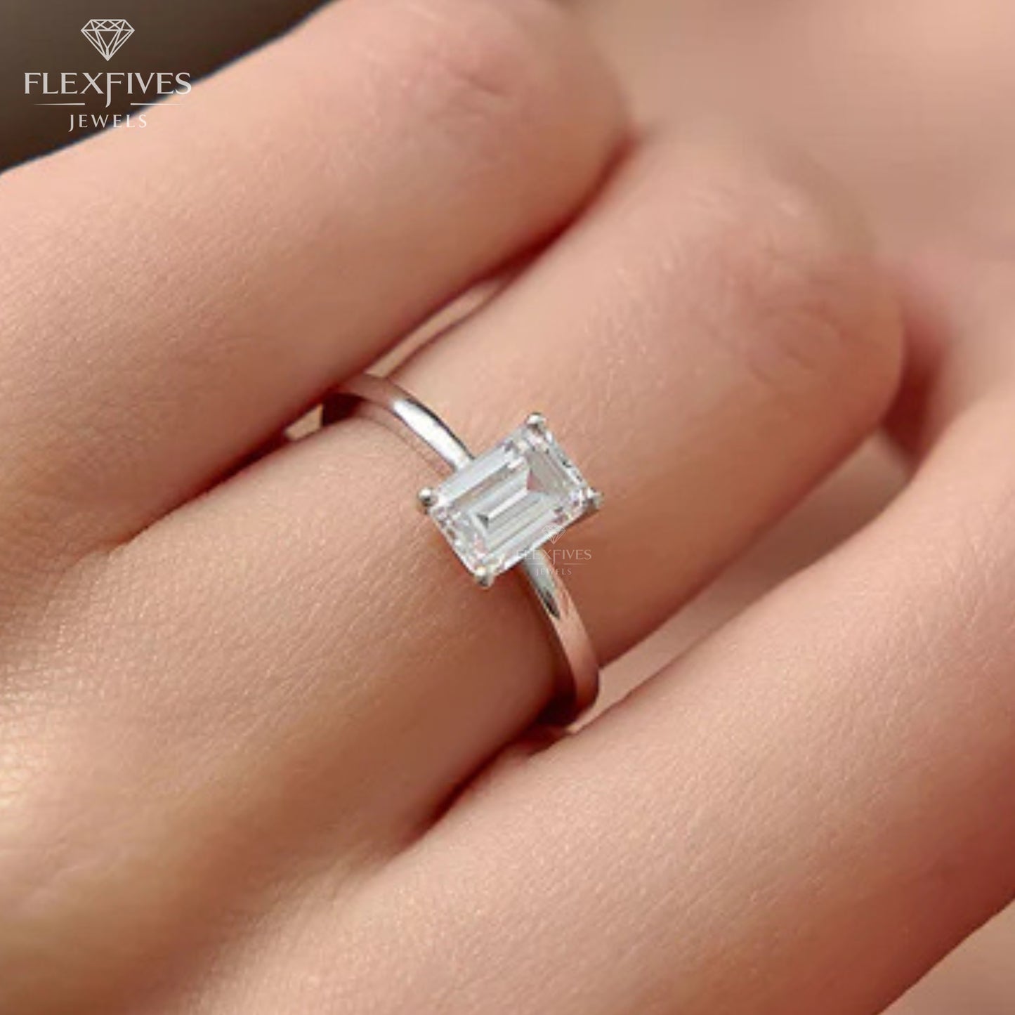 Emerald Cut Engagement Ring, 1.50 ctw 14k Gold Four Prong Setting Emerald Cut Moissanite  Diamond Engagement Ring, Solitaire, Esther