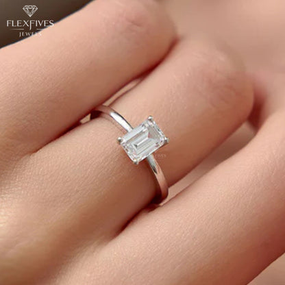 Emerald Cut Engagement Ring, 1.50 ctw 14k Gold Four Prong Setting Emerald Cut Moissanite  Diamond Engagement Ring, Solitaire, Esther
