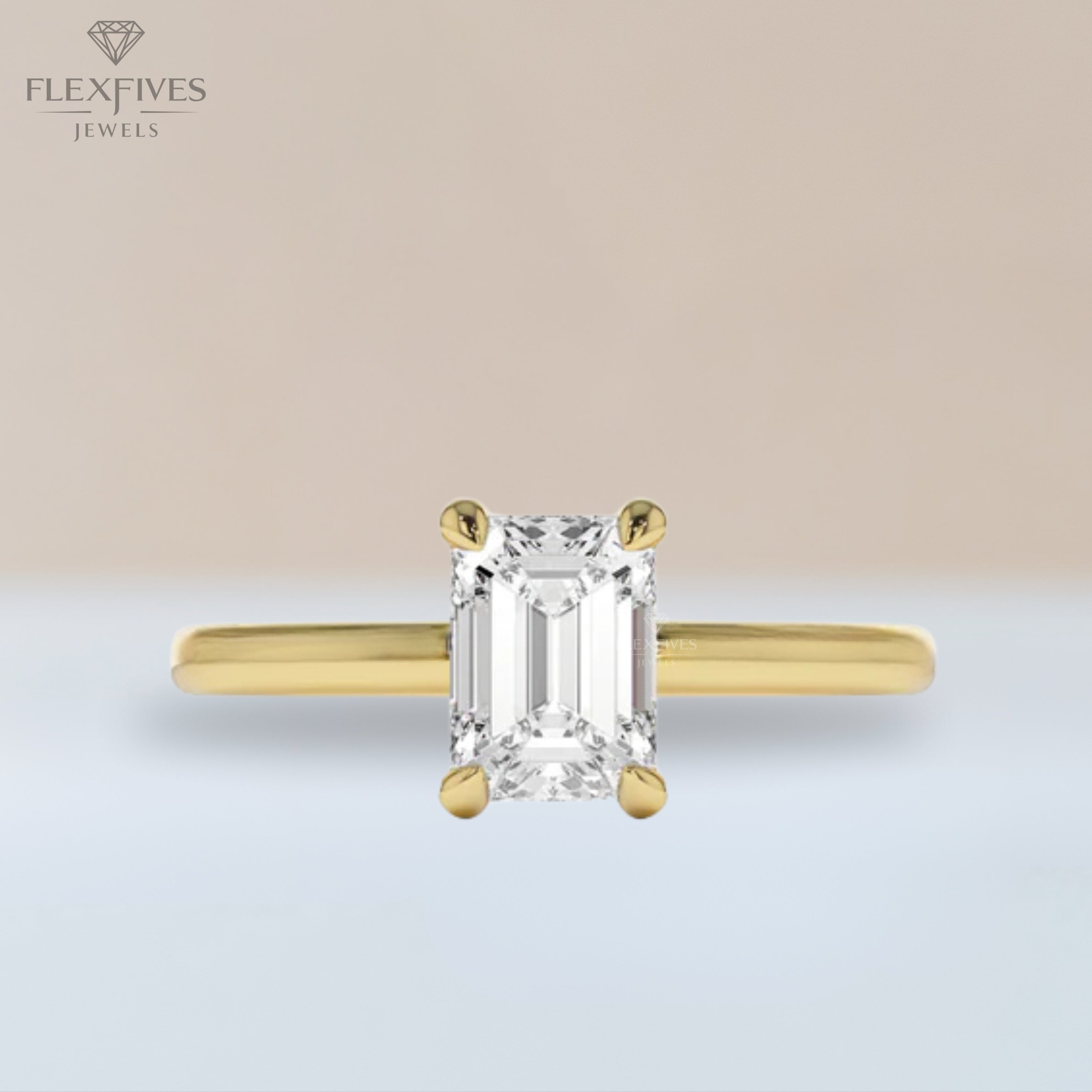 Emerald Cut Engagement Ring, 1.50 ctw 14k Gold Four Prong Setting Emerald Cut Moissanite  Diamond Engagement Ring, Solitaire, Esther