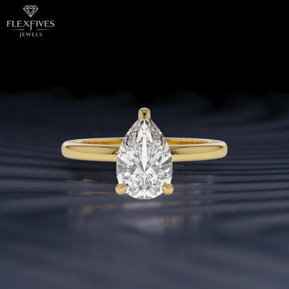 Pear Shape Engagement Ring, 1.50 ctw 14k Gold Prong Setting Pear Shaped Moissanite Diamond Engagement Ring, Proposal Ring, Gift