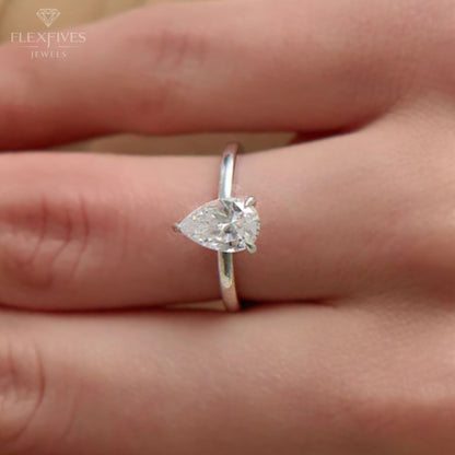 Pear Shape Engagement Ring, 1.50 ctw 14k Gold Prong Setting Pear Shaped Moissanite Diamond Engagement Ring, Proposal Ring, Gift